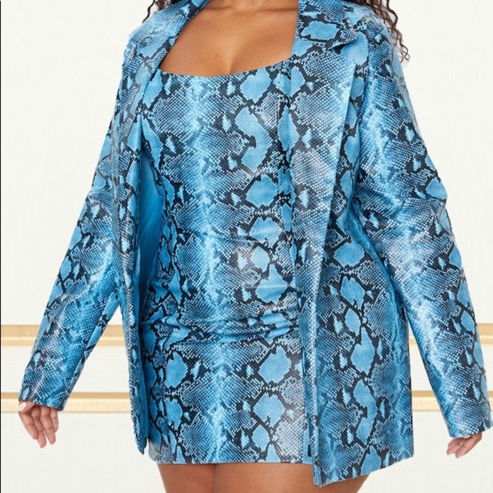 Plus Blue PU Snake Oversized Blazer